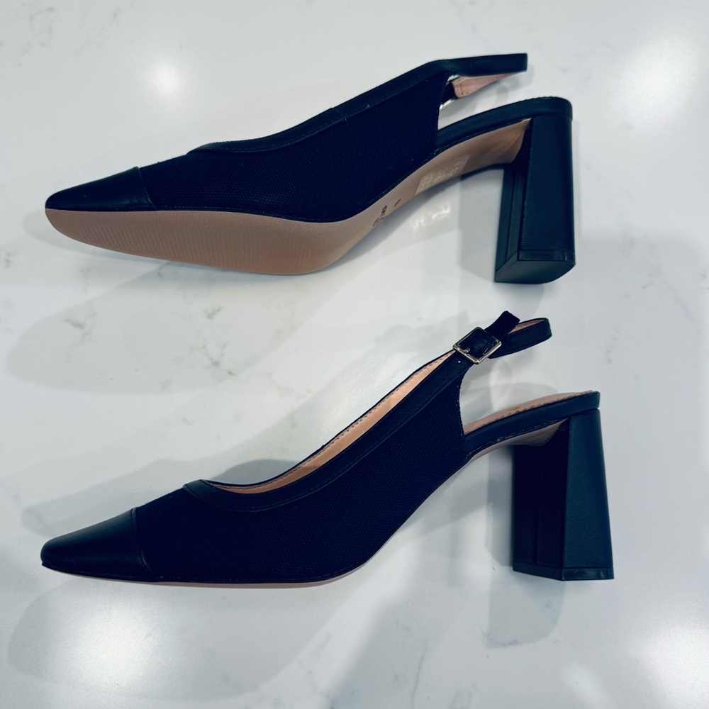 NWT: J.Crew Canvas/Leather Slingback Pump Navy 7.5 3” heel